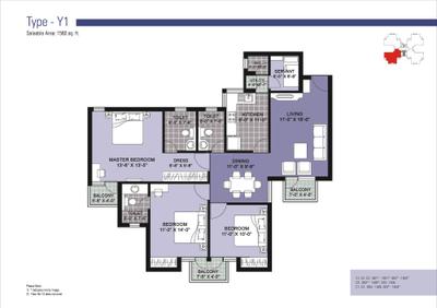 Image of 1175 Sq.ft 2.5 BHK Apartment / Flat for sale in Unitech Vistas Phase II, Southern Peripheral Road, Gurgaon for Rs. 12500000