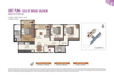Image of 1185 Sq.ft 2 BHK Apartment / Flat for sale in Brigade Valencia, Dommasandra, Bengaluru for Rs. 12600000
