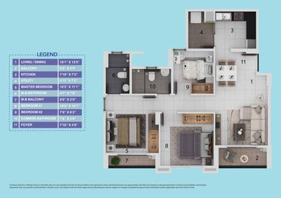 Image of 1000 Sq.ft 2.5 BHK Apartment / Flat for sale in Provident Winworth, South Chittoor, Kochi for Rs. 11000000