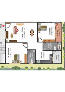 Image of 1215 Sq.ft 3 BHK Apartment / Flat for sale in Aithena Mannat, Vivek Nagar, Bengaluru for Rs. 9700000