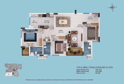 Image of 1587 Sq.ft 3 BHK Apartment / Flat for sale in Varma Avenue, Kakkanad, Kochi for Rs. 9800000