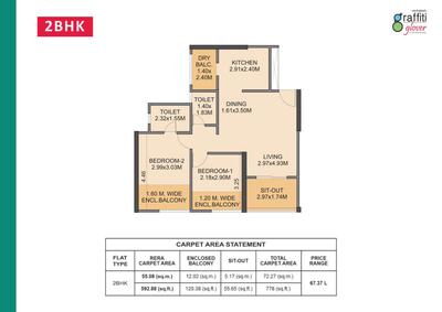 Image of 1350 Sq.ft 2 BHK Apartment / Flat for sale in Venkatesh Graffiti Glover , Keshav Nagar, Pune for Rs. 8000000
