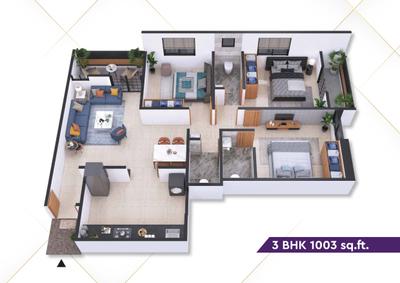 Image of 1358 Sq.ft 3 BHK Apartment / Flat for sale in Giritirtha Solasta, Ravet, Pune for Rs. 9100000