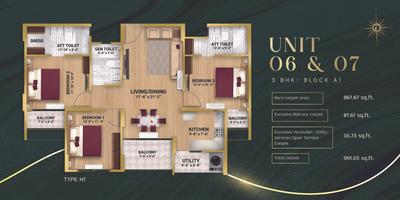 Image of 1380 Sq.ft 3 BHK Apartment / Flat for sale in Pacifica Bliss Towers, Padur, Chennai for Rs. 9982000