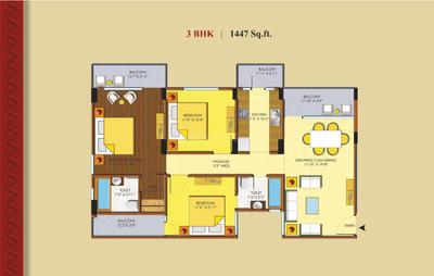 Image of 1447 Sq.ft 3 BHK Apartment / Flat for sale in Fairdeal Indraprastha Residency, Amausi, Lucknow for Rs. 9705758