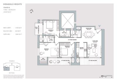 Image of 1517 Sq.ft 2 BHK Apartment / Flat for sale in Indiabulls Heights, Sector 104, Gurgaon for Rs. 19900000