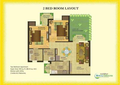 Image of 1150 Sq.ft 3 BHK Apartment / Flat for sale in Sare Crescent Parc Royal Greens Phase 1, Sector 95, Gurgaon for Rs. 11900000