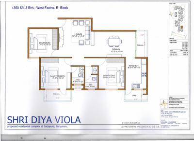 Image of 1260 Sq.ft 3 BHK Apartment / Flat for sale in Shri Viola, Kadagrahara, Bengaluru for Rs. 7000000