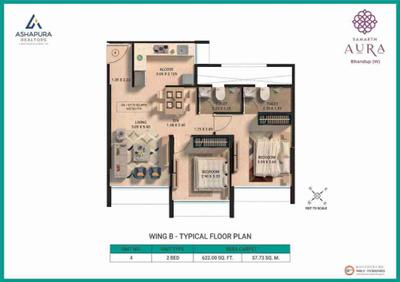 Image of 1050 Sq.ft 3 BHK Apartment / Flat for sale in Shree Samarth Aura, Bhandup West, Mumbai for Rs. 20000000