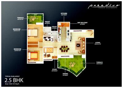Image of 1187 Sq.ft 2 BHK Apartment / Flat for sale in Atul Paradiso, Wakad, Pune for Rs. 11000000