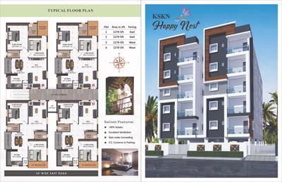Image of 1270 Sq.ft 2 BHK Apartment / Flat for sale in KSKN Happy Nest, Ameenpur, Sangareddy for Rs. 5715000