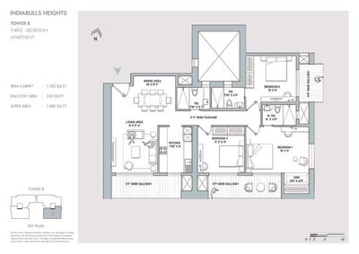 Image of 1517 Sq.ft 2 BHK Apartment / Flat for sale in Indiabulls Heights, Sector 104, Gurgaon for Rs. 19900000