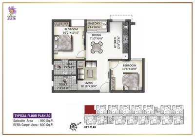 Image of 1250 Sq.ft 2 BHK Apartment / Flat for sale in Arboretum Gemini Aster, Mambakkam, Chennai for Rs. 5750000