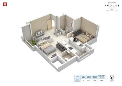 Image of 740 Sq.ft 2 BHK Apartment / Flat for sale in Bramhacorp August Towers, Wadgaon Sheri, Pune for Rs. 9800000
