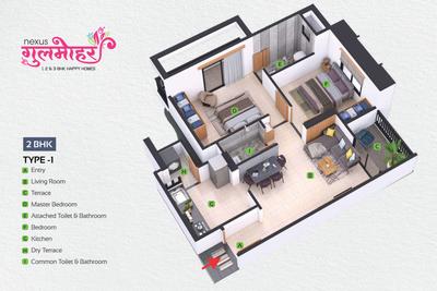 Image of 707 Sq.ft 2 BHK Apartment / Flat for sale in Nexus Gulmohar, Charholi Budruk, Pune for Rs. 4100000
