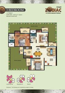 Image of 1074 Sq.ft 2.5 BHK Apartment / Flat for sale in Amrapali Zodiac, Sector 120, Noida for Rs. 10000000