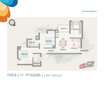 Image of 1104 Sq.ft 2 BHK Apartment / Flat for sale in Crescent Zinnia, Pottammal, Kozhikode for Rs. 7000000