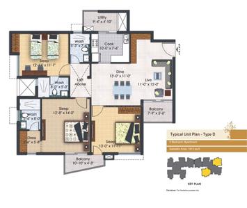 Image of 1725 Sq.ft 3 BHK Apartment / Flat for sale in DN Oxy Park, Arya Village, Bhubaneswar for Rs. 18500000
