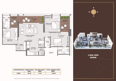 Image of 1635 Sq.ft 3 BHK Apartment / Flat for sale in Aaiji Vivanta, Balewadi, Pune for Rs. 16200000