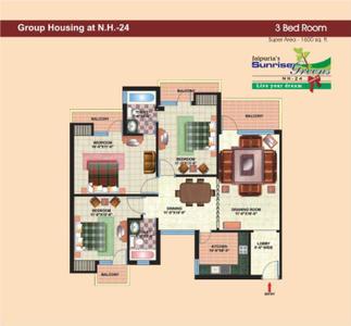 Image of 1200 Sq.ft 2 BHK Apartment / Flat for sale in Jaipuria Sunrise Greens Premium, Indirapuram, Ghaziabad for Rs. 11600000
