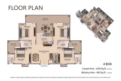 Image of 1800 Sq.ft 4 BHK Apartment / Flat for sale in Adore The Legend 3, Sector 104, Faridabad for Rs. 8500000