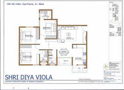 Image of 1260 Sq.ft 3 BHK Apartment / Flat for sale in Shri Viola, Kadagrahara, Bengaluru for Rs. 7000000