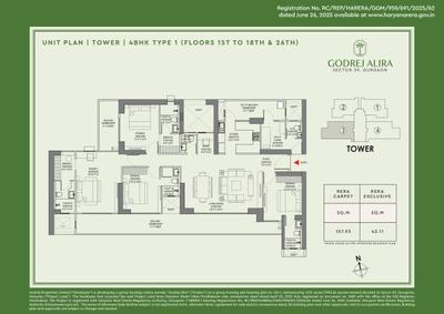 Image of 2426 Sq.ft 3 BHK Apartment / Flat for sale in Godrej Alira, Sector 39, Gurgaon for Rs. 57800000