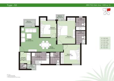 Image of 2095 Sq.ft 3 BHK Apartment / Flat for sale in Unitech Gardens, New Town, Kolkata for Rs. 20500000