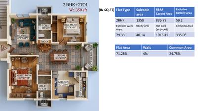 Image of 1400 Sq.ft 3 BHK Apartment / Flat for sale in Aspire Aarna, Mallampet, Sangareddy for Rs. 7500000
