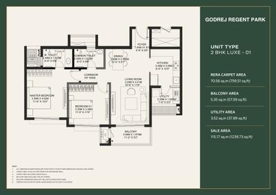 Image of 1246 Sq.ft 2 BHK Apartment / Flat for sale in Godrej Regent Park, Kadagrahara, Bengaluru for Rs. 12400000
