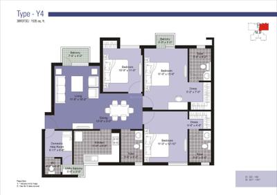 Image of 1175 Sq.ft 2.5 BHK Apartment / Flat for sale in Unitech Vistas Phase II, Southern Peripheral Road, Gurgaon for Rs. 12500000
