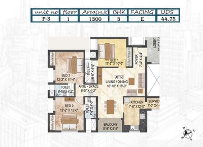 Image of 1300 Sq.ft 3 BHK Apartment / Flat for sale in Stepspace Classic Apartments, Anna Nagar West, Chennai for Rs. 22000000