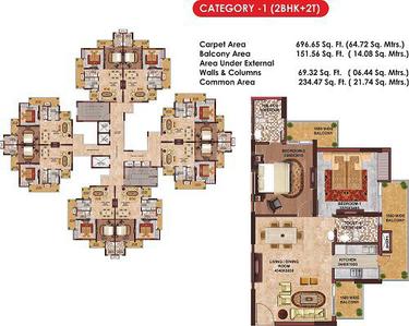 Image of 1800 Sq.ft 3 BHK Apartment / Flat for sale in Aastha Greens, Noida Extension, Greater Noida for Rs. 16900000