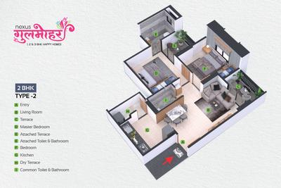 Image of 707 Sq.ft 2 BHK Apartment / Flat for sale in Nexus Gulmohar, Charholi Budruk, Pune for Rs. 4100000