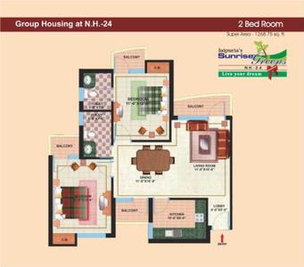 Image of 1200 Sq.ft 2 BHK Apartment / Flat for sale in Jaipuria Sunrise Greens Premium, Indirapuram, Ghaziabad for Rs. 11600000