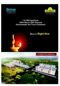 Image of 595 Sq.ft 1 BHK Apartment / Flat for sale in Shriram Sai Shreyas Apartment, Saravanampatty, Coimbatore for Rs. 3500000