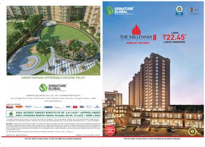 Image of 670 Sq.ft 2 BHK Apartment / Flat for sale in Signature Global The Millennia 2, Sector 37C, Gurgaon for Rs. 6950000