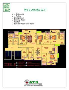 Image of 1400 Sq.ft 3 BHK Apartment / Flat for sale in ATS Greens Village, Sector 93A, Noida for Rs. 39800000