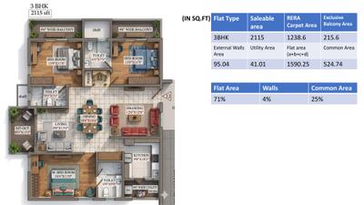 Image of 1400 Sq.ft 3 BHK Apartment / Flat for sale in Aspire Aarna, Mallampet, Sangareddy for Rs. 7500000