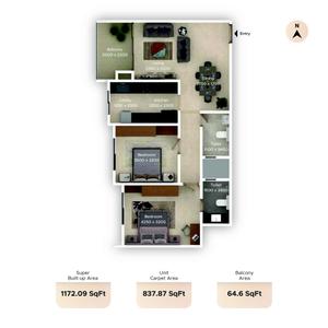 Image of 1210 Sq.ft 2 BHK Apartment / Flat for sale in Greenfinch Meadows, Kadubeesanahalli, Bengaluru for Rs. 17000000