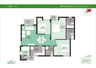 Image of 1275 Sq.ft 3 BHK Apartment / Flat for sale in Unitech Uniworld Gardens 2, Sector 47, Gurgaon for Rs. 20000000
