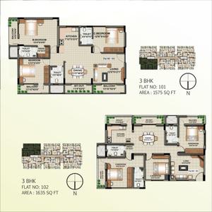 Image of 1575 Sq.ft 3 BHK Apartment / Flat for sale in Sowparnika Grandeur, Cheran Ma Nagar, Coimbatore for Rs. 8500000