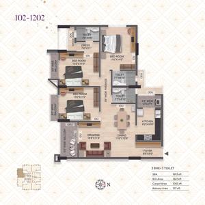 Image of 1893 Sq.ft 3 BHK Apartment / Flat for sale in Lifestyle Galaxia, Chandrasekharpur, Bhubaneswar for Rs. 18900000
