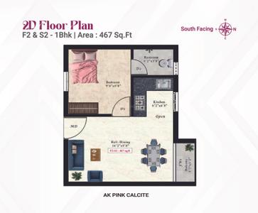 Image of 469 Sq.ft 1 BHK Apartment / Flat for sale in AK Pink Sapphire, Sembakkam, Chennai for Rs. 2814000