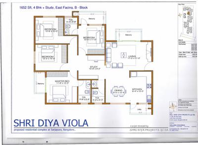 Image of 1260 Sq.ft 3 BHK Apartment / Flat for sale in Shri Viola, Kadagrahara, Bengaluru for Rs. 7000000