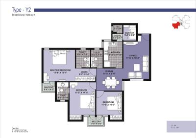 Image of 1175 Sq.ft 2.5 BHK Apartment / Flat for sale in Unitech Vistas Phase II, Southern Peripheral Road, Gurgaon for Rs. 12500000