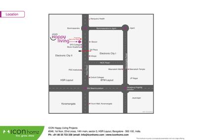 Image of 912 Sq.ft 3 BHK Apartment / Flat for sale in Icon Happy Living, Electronic City Phase 2, Bengaluru for Rs. 6500000
