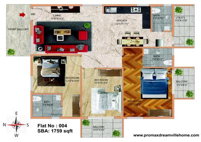 Image of 1816 Sq.ft 3 BHK Apartment / Flat for sale in Promax Dreamville Home, Narayanapura, Bengaluru for Rs. 18532385