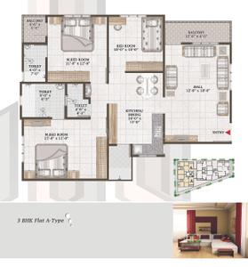 Image of 1000 Sq.ft 3 BHK Apartment / Flat for sale in SB Eshanya Habitat, New Gotri, Vadodara for Rs. 4200000
