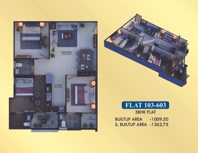 Image of 1310 Sq.ft 3 BHK Apartment / Flat for sale in Bagariya Sadhana Residency IV, Sirsi, Jaipur for Rs. 5895000